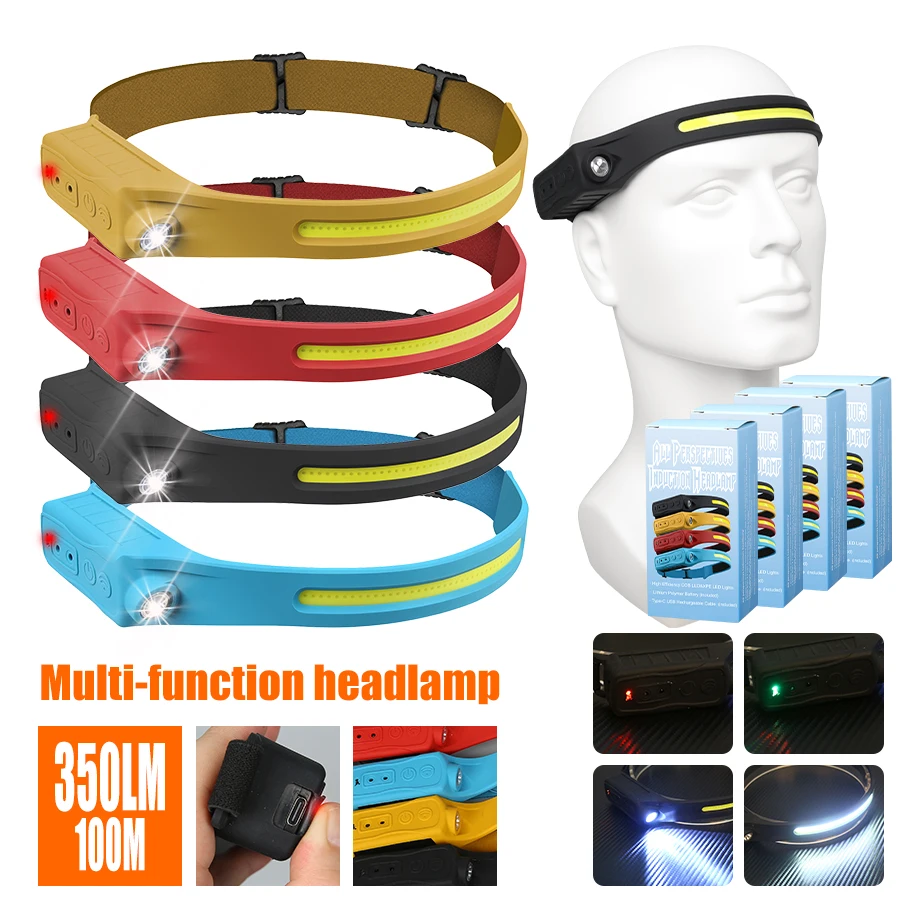 Outdoor Camping And Fishing - Rechargeable Headlamp 350 Lumen Motion Sensor