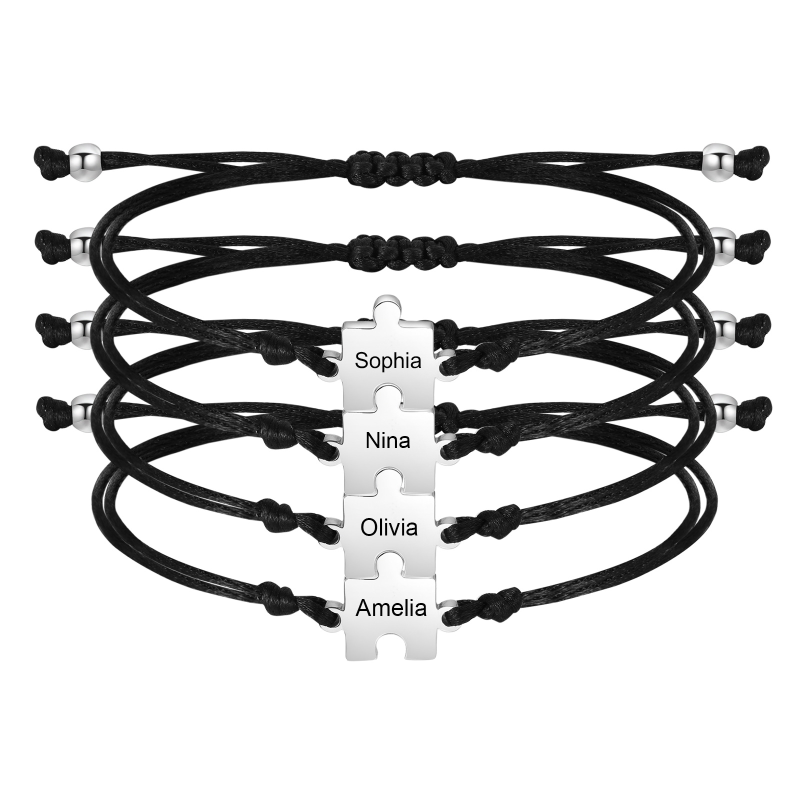 Paracord Bracelet - Personalized Name Puzzle Bracelets, Black Rope