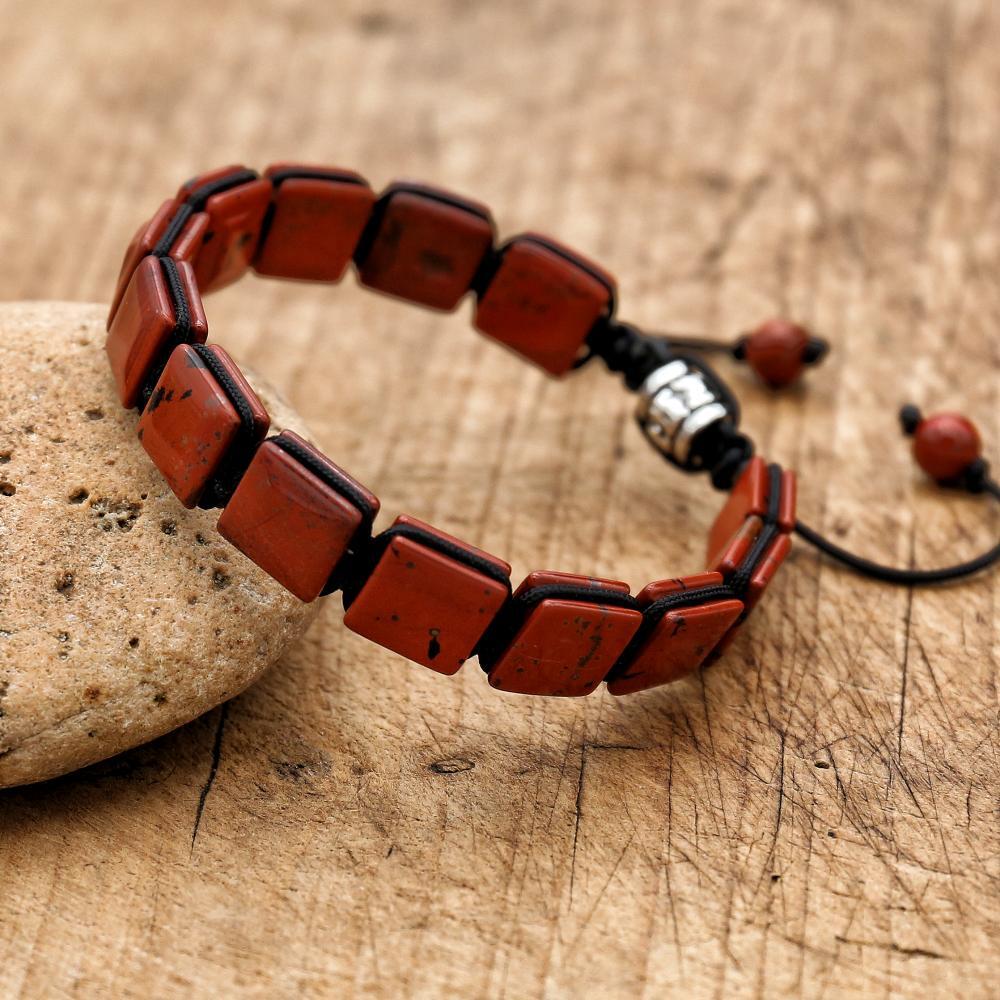 Paracord Bracelet - Handmade Natural Red Jasper Stone Beads