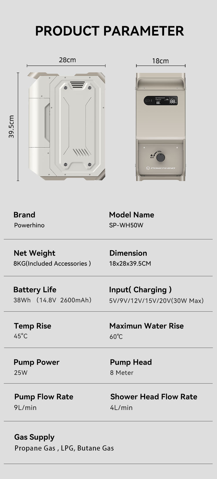 Powerhino Rechargeable 3L Wate - đánh giá và giá Outdoor Camping Hot Water Shower