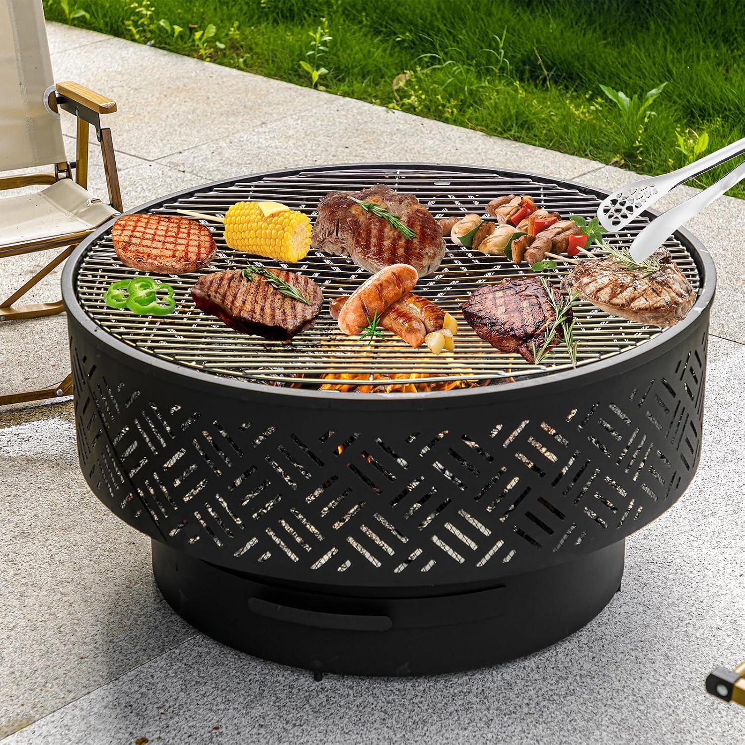 32 Inch Round Metal Wood Burni - đánh giá và giá Outdoor Camping Cooking Table