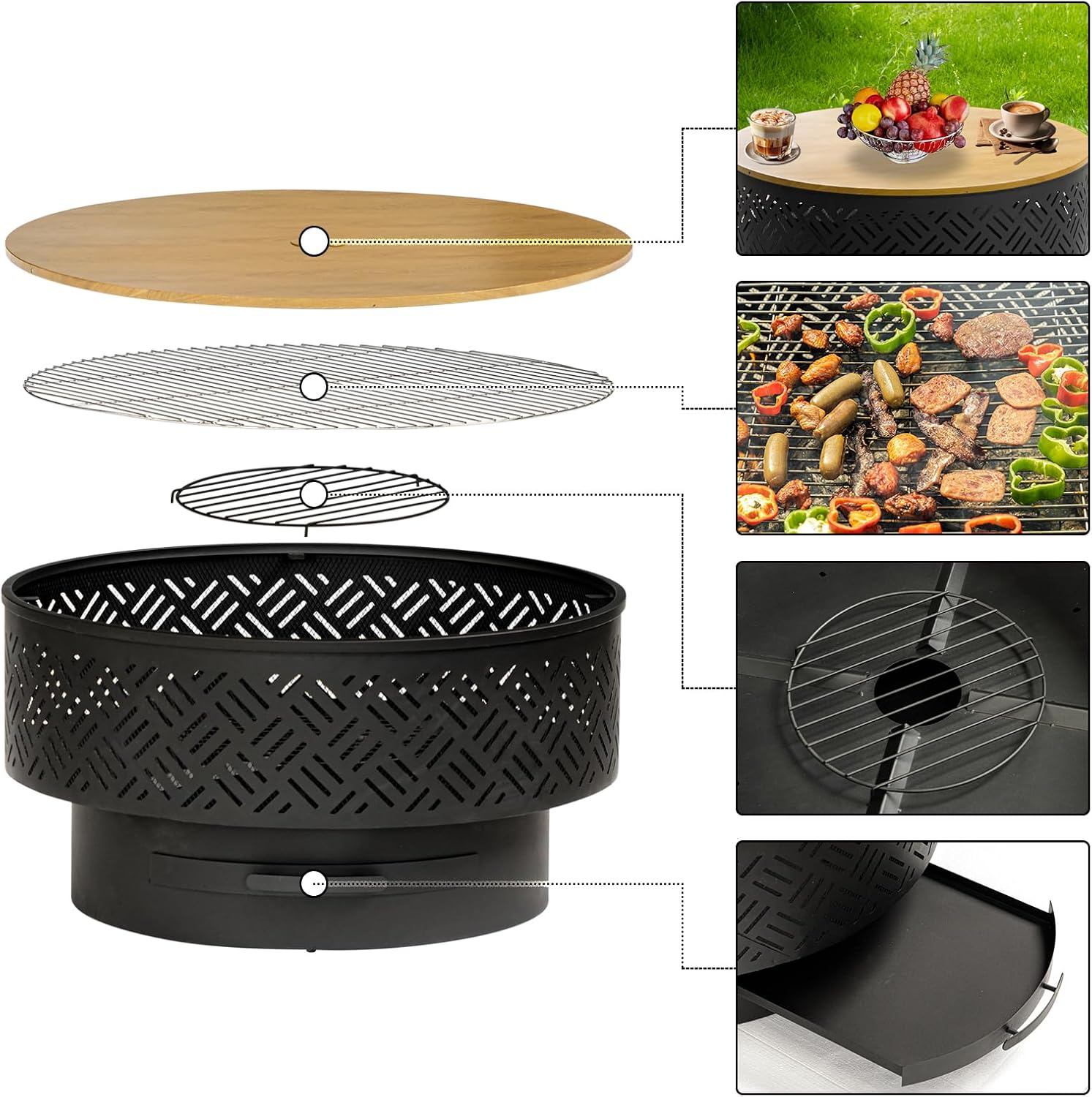 32 Inch Round Metal Wood Burni - đánh giá và giá Outdoor Camping Cooking Table